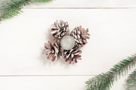 composition of pine cones and Christmas decorations. new year concept