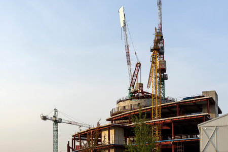 construction of a shopping center. construction cranes are working