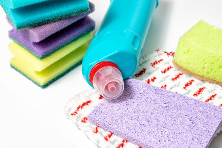 cleaning concept. sponges, rags and cleaning products