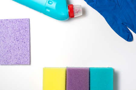 set of cleaning products top view. backgroundの写真素材