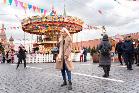 01 14 2020 Moscow, Russian Federation, people are walking along the red square. Christmas...