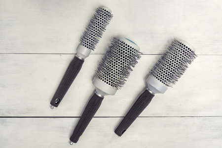 set of professional hairdresser combs. flat lay, top viewの写真素材