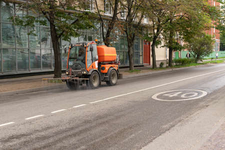 communal machine watering the street in the cityのeditorial素材