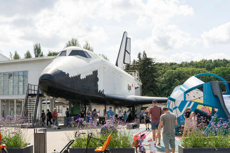 08.14.2021 Moscow, Russian Federation, model of the spacecraft Buran at the All-Russian Exhibition Centerのeditorial素材