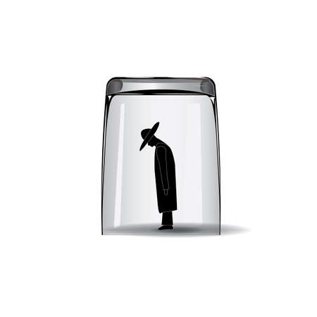 man inside a glass beaker. alcoholism concept.のイラスト素材