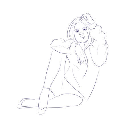 seated attractive young woman. Fast sketch.のイラスト素材