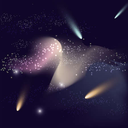 Space galaxy background with nebula, comets, star dust and bright shining starsの写真素材