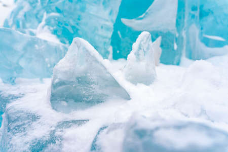 The blue ice of Lake Baikal. Baikal in winter.の写真素材