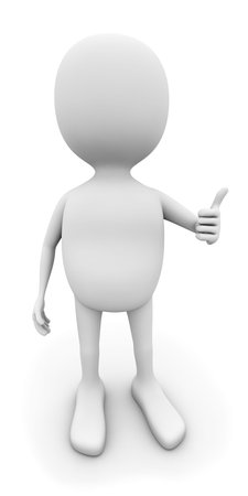 3D white man with thumb up isolated on white background の写真素材