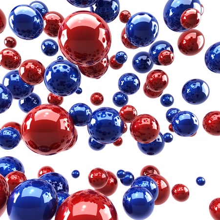 Red and blue glossy spheres background.の写真素材