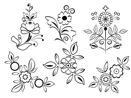 Black and white floral design elements のイラスト素材