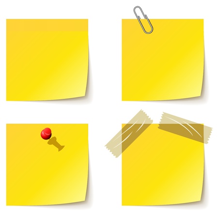 Yellow notice papers isolated on white のイラスト素材