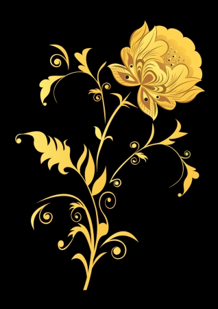 Yellow decorative flower on black background のイラスト素材
