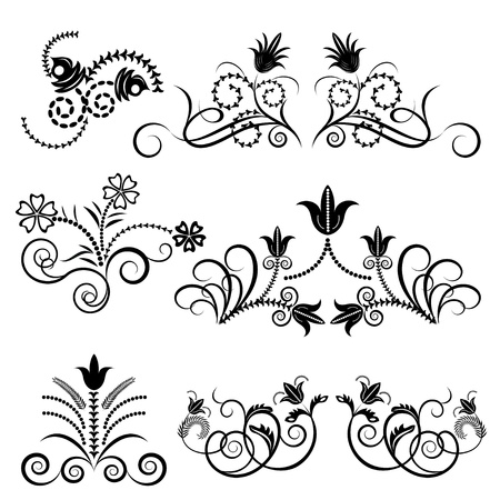 Black and white floral design set.のイラスト素材