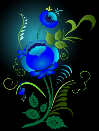 Gzhel styled blue flowers illustration.のイラスト素材