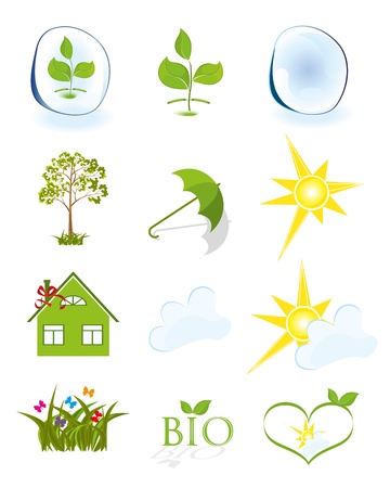 Weather and ecology symbols isolated on white background  illustration. のイラスト素材