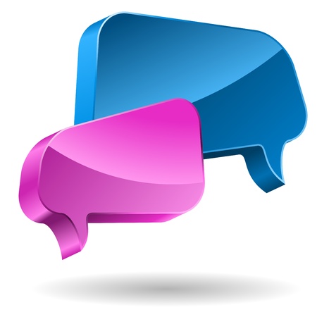Pink and blue speech bubbles 3D icon. のイラスト素材