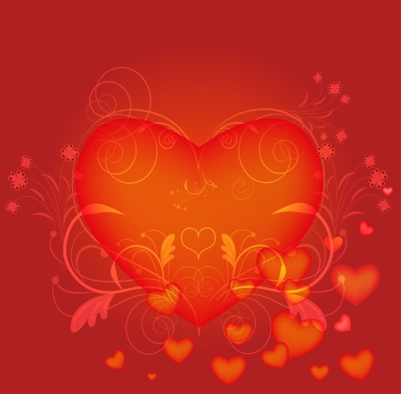 Abstract red heart with floral elements card.のイラスト素材
