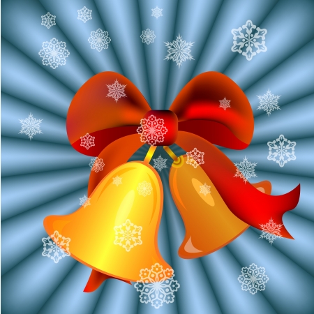 Christmas bells with red ribbon on blue rays background のイラスト素材