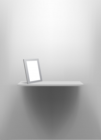 White wall shelf with blank photo frame.のイラスト素材
