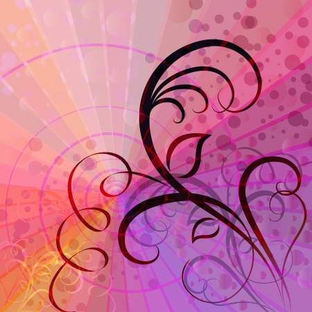 Colorful rays vector background with floral element のイラスト素材
