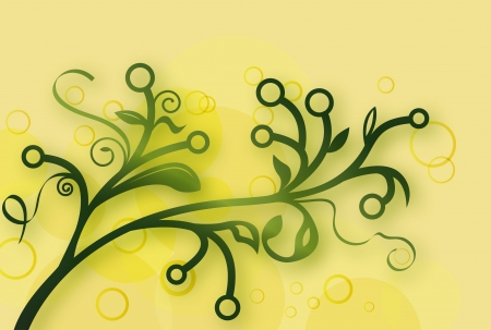 Abstract green branch on yellow backgroundのイラスト素材