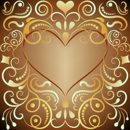 Heart shaped golden ornament frame vector illustration のイラスト素材