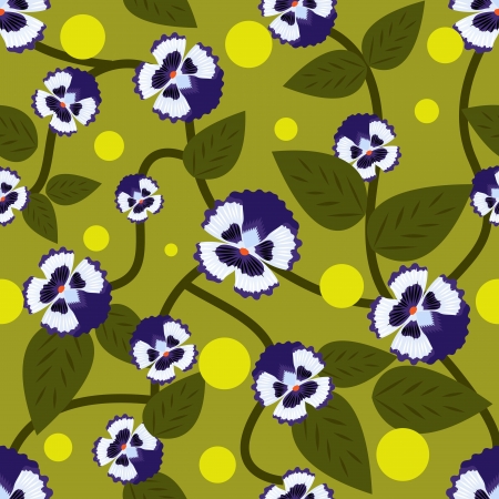 Blue flowers with green leaves seamless vector pattern 	のイラスト素材