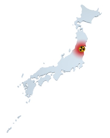 Map of Japan with sign of radioactive contamination の写真素材