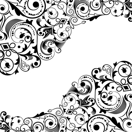 Black and white floral corner vector ornament with copy space.のイラスト素材