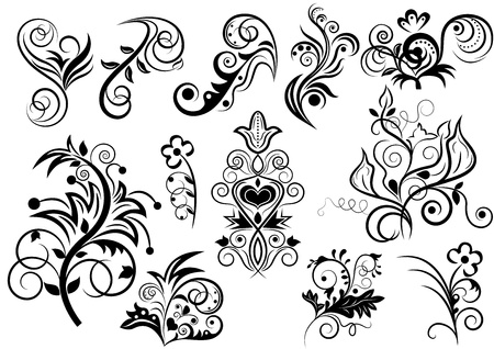 Black and white floral design elements.のイラスト素材