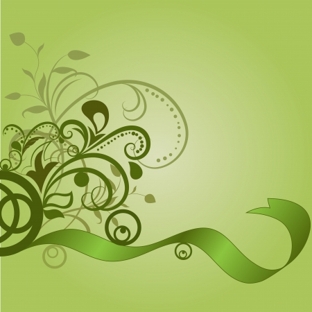 Green floral background with wavy ribbon のイラスト素材