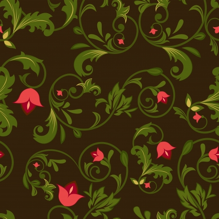 Dark floral seamless background with red flower buds  のイラスト素材