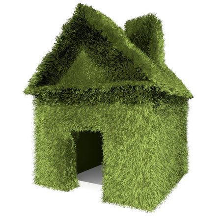 Green grass house isolated on white background の写真素材