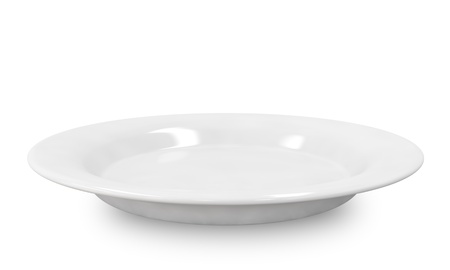 Empty plate isolated on white background の写真素材