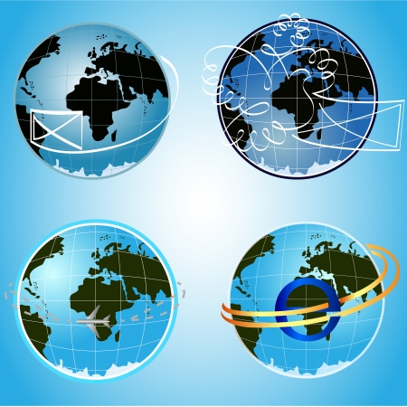 blue globe communication concept symbols. のイラスト素材