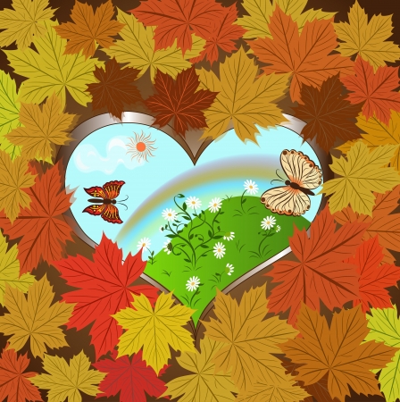 Autumn background with frame of maple leaves のイラスト素材