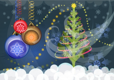 Christmas background with Christmas tree and color baubles のイラスト素材