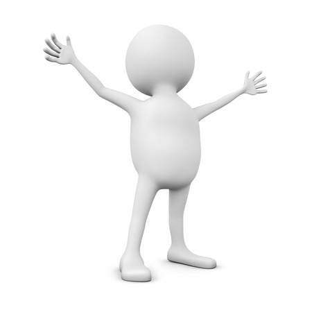 Abstract 3D white man with hands spread wide isolated on white の写真素材