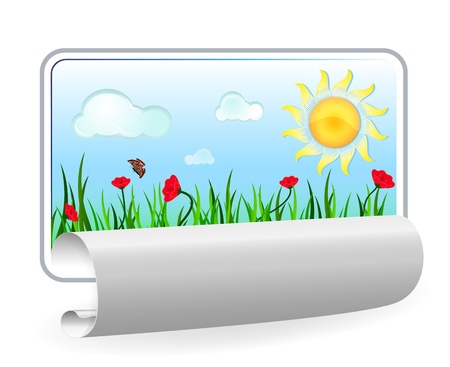 Summer in paper frame with curl isolated on white background  のイラスト素材