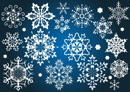 Set of  snowflakes isolated on blue background  のイラスト素材