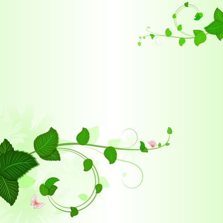 Green branches with leaves spring vector background with copy space のイラスト素材