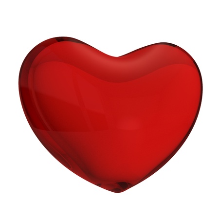 Red glass heart render isolated on white background.の写真素材