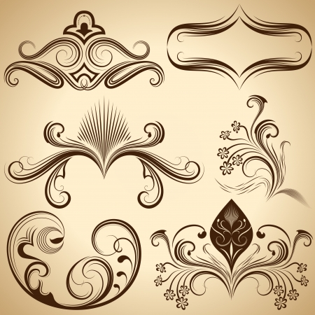 Set of floral vintage vector design elements  のイラスト素材