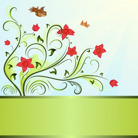 Flower and birds spring vector background with copy space  のイラスト素材
