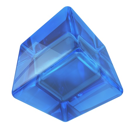 3D glass rounded cube isolated on white background  の写真素材