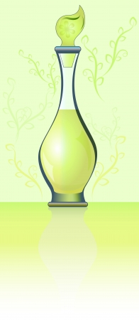Green bottle of perfume with ornament vector illustration のイラスト素材