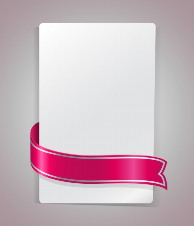 Pink ribbon bending around blank paper card vector template のイラスト素材