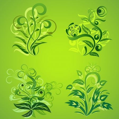 Green floral design elements isolated on green background のイラスト素材