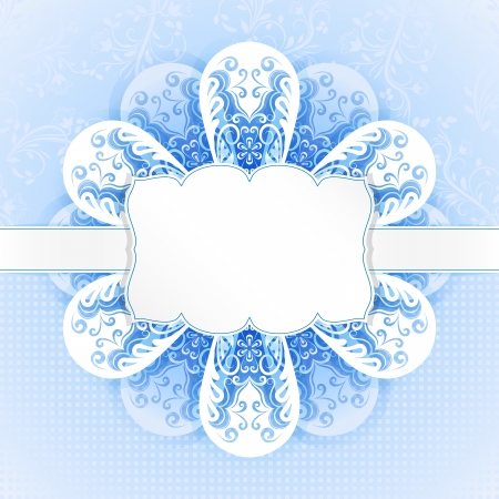 Christmas blue and white ornate card with copy space vector template. のイラスト素材